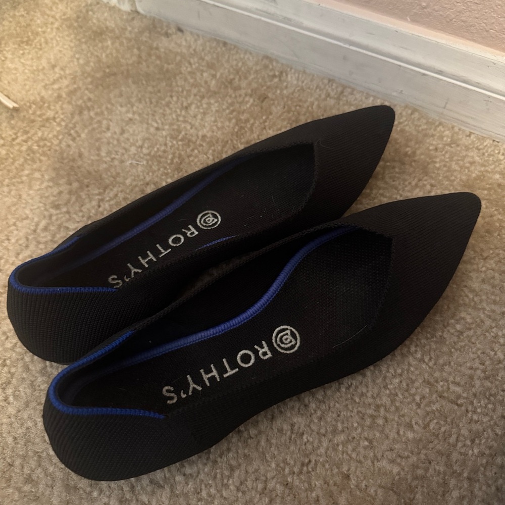 Rothy's Black Flats with Pointed Toe and Slip-On Design